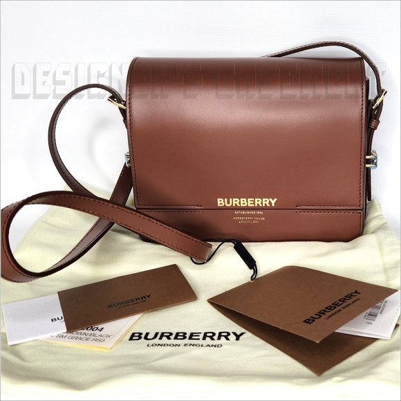 BURBERRY brown & black GRACE calfskin Leather convertible Small shoulder Bag NWT - Picture 4 of 14